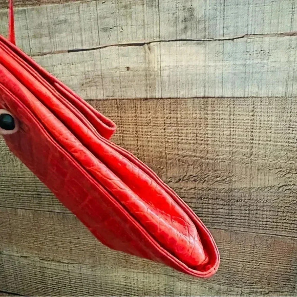 Paola Del Lungo Made In Italy Croc Embossed Red Leather Crossbody - Picture 4 of 10